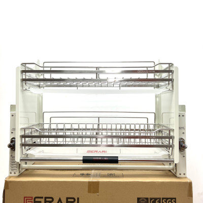 Giá đựng bát 2 tầng bằng inox (Giá bát đĩa di động nâng hạ Gerari chính hãng, chất liệu Inox 304 bóng mờ cao cấp)