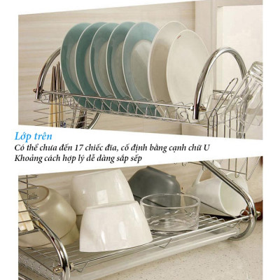 Kệ Úp Chén Inox Đa Năng 2 Tầng Hình Chữ S 