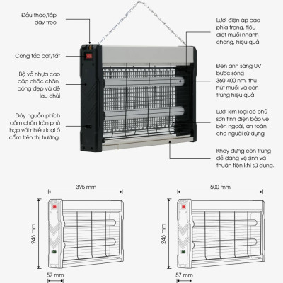 Đèn bắt muỗi Rạng Đông DBM02 công suất 4W diệt muỗi hiệu quả bằng sốc tĩnh điện, không hóa chất, không ồn, cách điện an toàn - Hàng chính hãng