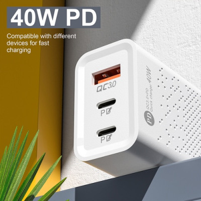 Cốc Củ đầu Sạc Nhanh 3 Cổng USB 40W 65W Type C 3.0 Cho Điện Thoại smartphone [ Miếng Lót chuột ]