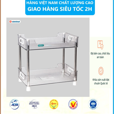 Kệ chữ nhật trong HOKORI khung inox 2 / 3 tầng nhựa VIỆT NHẬT cao cấp đựng đồ đa năng - Văn phòng, vệ sinh, phòng khách - Hàng Việt Nam