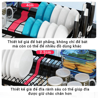 Kệ Để Bát Thông Minh, Giá Kệ Để Chén Bát Đũa Đa Năng Chọn Size (65/85/95/125cm – 1 tầng/2 tầng) – Thép Carbon Không Gỉ - Sơn Tĩnh Điện Cao Cấp Siêu Bền – Chống Bám Bụi Chính Hãng