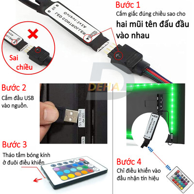 Bộ Đèn led dây dán nguồn USB RGB đổi màu điều khiển chọn màu đứng yên, nhấp nháy, bóng 5050 strip light trang trí cây máy tính, màn hình, ti vi, TV, Gaming, Tiktok dán tường (Tùy chọn chiều dài dây, loại dây chống nước hay không)