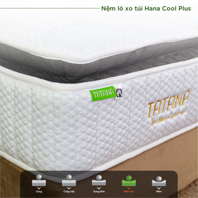 Nệm lò xo túi  cao cấp Hana Cool Plus Tatana, Thiết kế sang trọng, khung lò xo vững chắc, êm ái độ đàn hồi cao - Độ dày 30cm