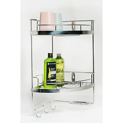 Kệ góc phòng tắm treo tường inox cao cấp sus304 không gỉ sét 2 tầng có thêm kệ xà phòng & móc treo tiện lợi (có nhiều kích thước)