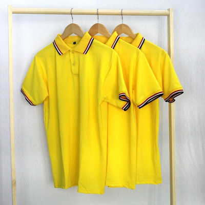 Áo Thun Có Cổ Cá Sấu 4 Chiều Polo Màu Vàng Phối Cổ Và Bo Tay 3 Sọc THOITRANG24H Phom Xuông Đồng Phục Dùng Chung Nam Nữ
