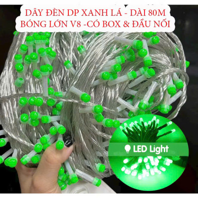 Dây Đèn Dp Xanh Lá 8 Chế Độ Chớp Dài 80M Bóng Lớn V8 Có Box Điều Chỉnh Và Đầu Nối