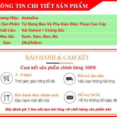 Túi Đựng Phụ Kiện Điện Thoại 2 Ngăn Lớn Cải Tiến Nhiều Ngăn Chống Nước, Chống Sốc – Túi Bảo Vệ Phụ Kiện Máy Tính Bảng Máy Ảnh Loa Sạc Sự Phòng Cáp Củ Sạc Hàng Chính Hãng Dododios