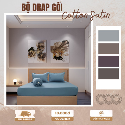 Bộ Ga Gối Giường 1m6x2m Cotton Satin 4 món Nhiều Màu bo chun Cao Cấp MYM Mềm Mịn Thoáng Mát