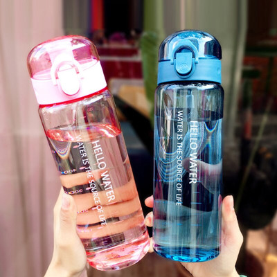 Bình Đựng Nước Nhựa Trong Thể Thao HELLO WATER Cute Dễ Thương 780ml Có Vạch Chia Và Quai Xách 
