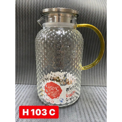 Bình thủy tinh đựng nước vân nhám chịu nhiệt lên tới 400 độ C dáng tròn cao nắp inox 1,8l - ANTH324
