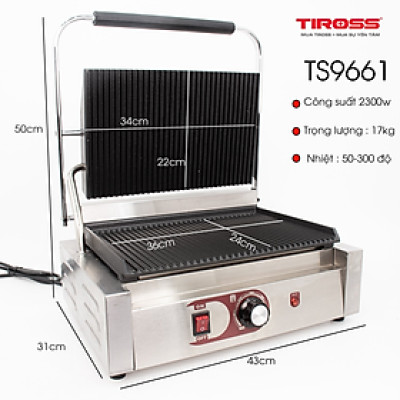 Máy Kẹp Nướng Bánh Mỳ Công Nghiệp Đa Năng Tiross TS9661 - 2300W Hàng chính hãng