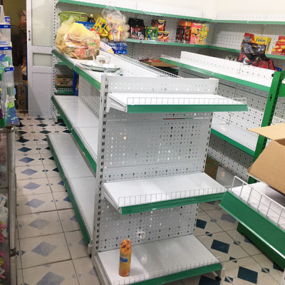 Kệ siêu thị đôi tôn đục lỗ C1200 x D1200 x R750 x 3 Tầng