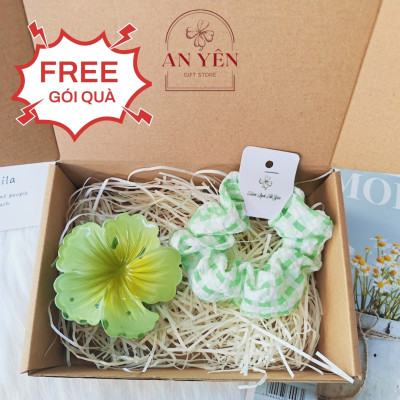 Set Quà Tặng Kẹp Tóc Hoa Mẫu Đơn và Dây Cột Scrunchies Nàng Thơ No.10 Tặng Sinh Nhật Bạn Gái Người Yêu 20/10 8/3