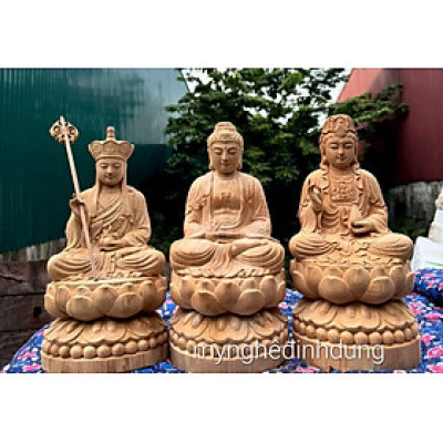 Bộ tượng phật tam thánh bằng gỗ ngọc am thơm nức kt cao 30x15x15cm 