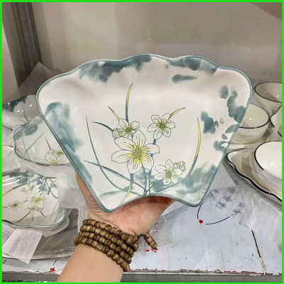 Bộ Bát Đĩa Gốm Sứ Cao Cấp, Hoa Mặt Trời Thắp Hương, Cúng Gia Tiên Hoa Thủy Tiên - HÀNG CHÍNH HÃNG MINIIN