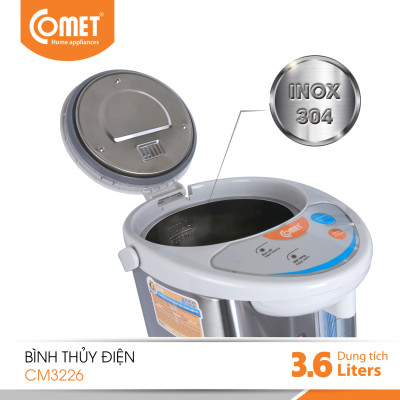 Bình thủy điện Comet CM3226 – Dung tích 3.6L, công suất 730W, ruột inox 304, giữ ấm tự động – Hàng Chính hãng, bảo hành 12 tháng