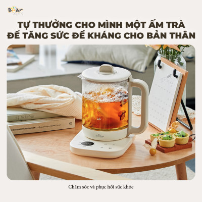 Bình Pha Trà BEAR 1,5L Ấm Thủy Tinh Đun Nước Giữ Nhiệt Hẹn Giờ Có Lưới Lọc Bảo Hành 18 Tháng - SB-PT15K 1000W