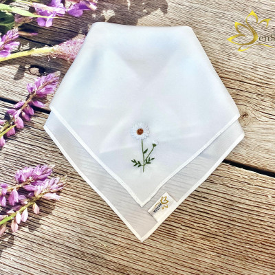 Khăn Tay Thêu Cúc Họa Mi SenSilk 35 x 35 cm - Embroidered Handkerchief Silk, Lụa Tơ Tằm Bảo Lộc Cao Cấp made in Vietnam