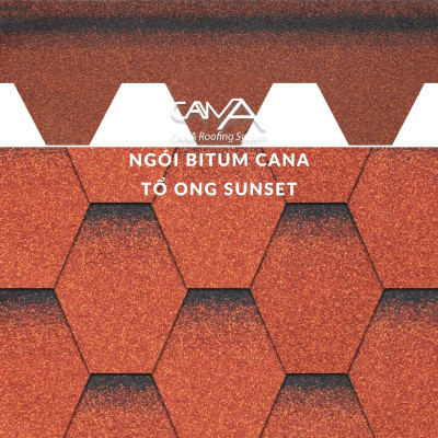 Ngói nhựa đường phủ đá CANA tổ ong sunset - ngói lợp bitum Hàn Quốc bền đẹp cho biệt thự, nhà phố, resort, đóng gói 22 tấm/gói phủ 3m2 mái