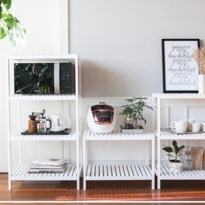 KỆ GỖ ĐỂ LÒ VI SÓNG 2 TẦNG HÀN QUỐC MÀU TRẮNG - OVEN RACK 2F WHITE