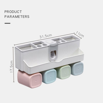 Giá Treo Bàn Chải Đánh Răng, Lấy Kem Đánh Răng Tự Động, Lưu Trữ Vật Dụng Ngăn Nắp - Tặng Kèm 4 Cốc Và Miếng Dán Tường - Chính Hãng