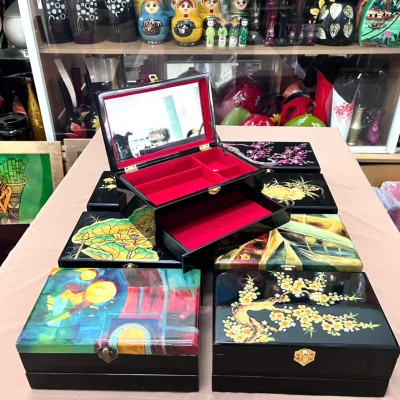 Hộp Đựng Trang Sức Sơn Mài Cao Cấp 2 tầng Thanh Bình Lê size 15x24x10 cm hàng cao cấp xuất khẩu