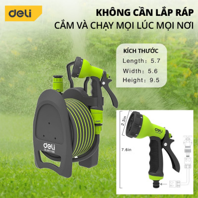 Bộ vòi nước tưới cây, rửa xe đa năng Deli dây dài 10m - Tặng kèm bộ phụ kiện đầu nối đa năng