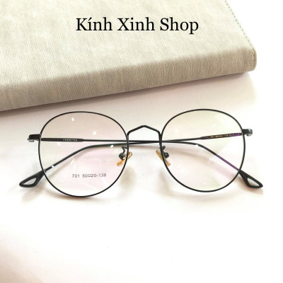 Kính Giả Cận, Gọng Kính Cận Nam Nữ Dáng Tròn Kim Loại Chống Bức Xạ, Ánh Sáng Xanh