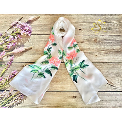 Khăn Lụa Cao Cấp Vẽ Tay SenSilk Limited 180x55cm - Quà Tặng Doanh Nghiệp, Lụa Tơ Tằm Bảo Lộc