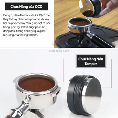Dụng cụ dàn đều kiêm nén cà phê 2 trong 1, phân bổ cafe OCD và Tamper cho pha chế cà phê máy Espresso chuyên nghiệp, hàng chính hãng