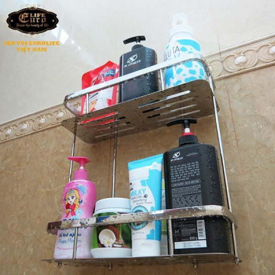 Kệ tường đôi phòng tắm Inox SUS 304Eurolife EL-KT10 (Trắng Bạc)