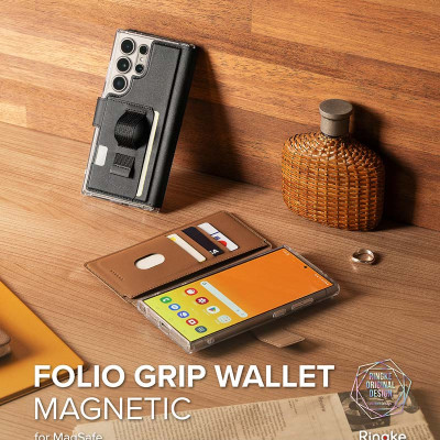 Ví từ tính RINGKE Folio Grip Wallet Magnetic cho S25 Ultra/S24 Ultra - Hàng Chính Hãng
