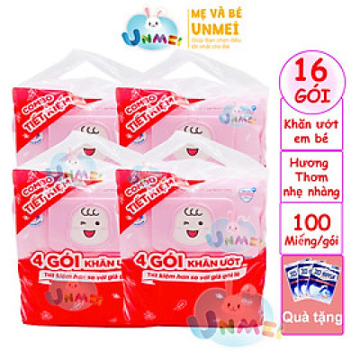 Combo Tiết Kiệm: Thùng 16 Gói Khăn Ướt Bobby Care Hương Dịu Nhẹ 100 Miếng/Gói tặng 15 khẩu trang Unicharm Nhật Bản