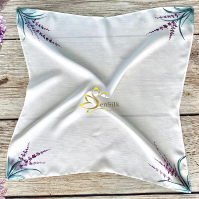 Phụ Kiện Lụa Thời Trang Vẽ Tay Hoa Lavender SenSilk 55x55cm, Khăn Lụa Đẹp Vẽ Tay - Quà Tặng Độc Đáo, Silk Square Painting Scarf