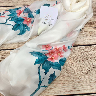 Khăn Lụa Tơ Tằm Vẽ Tay Mugunghwa Hàn Quốc SenSilk – Silk Painting 무궁화 - Quà Tặng Doanh Nghiệp 1650*550mm