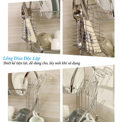 Kệ Úp Chén Inox Đa Năng 2 Tầng Hình Chữ S 