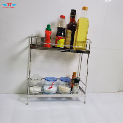 Kệ gia vị 2 tầng inox 304 Tín Thành Phát – Đựng chai lọ, đồ dùng bếp gọn gàng, bền đẹp