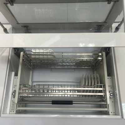 Giá đựng bát 2 tầng bằng inox (Giá bát đĩa di động nâng hạ Gerari chính hãng, chất liệu Inox 304 bóng mờ cao cấp)