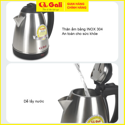 Bình Đun Siêu Tốc GALI GL-0018C GL-0025 GL-0012A GL-0050 GL-0017C GL-0018I GL-17X GL-18F GL-18K GL-18E dung tích từ 1,2 lít - 5 lít, Inox (SUS 304) , không bị phôi nhiễm, bảo hành chính hãng