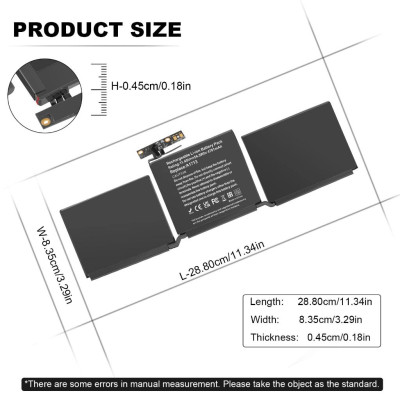Pin TEEMOC PC Tương Thích Cho MacBook Pro 13 inch A1708 A1713 Late 2016 Mid 2017 A2171 A2159 (2019) A2289 (2020) A2338 (2022 2022) Hàng Nhập Khẩu