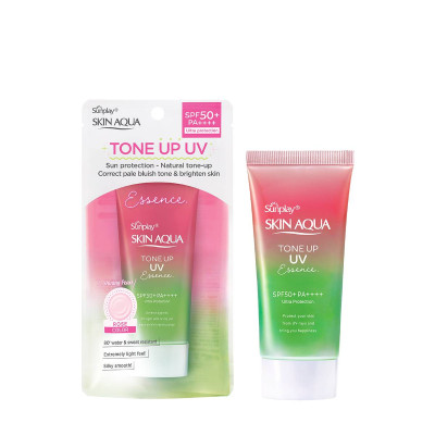 Kem chống nắng nâng tông Skin Aqua Tone up Rose cho da trắng, khuyết điểm xanh hoặc tái xanh, dạng tinh chất Sunplay Skin Aqua Tone Up UV Essence Happiness Aura (Rose) SPF 50+ PA++++ 50g