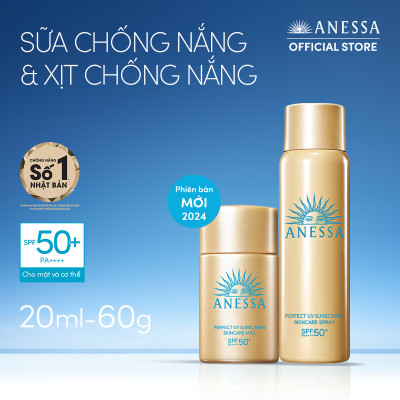 Bộ đôi Kem chống nắng dạng xịt dưỡng da bảo vệ hoàn hảo + Kem chống nắng dạng sữa dưỡng da kiềm dầu bảo vệ hoàn hảo (Anessa Gold Spray 60g + Gold Milk 20ml)