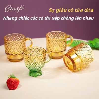 Bộ Bình 4 Cốc Ly Thủy Tinh Hình Quả Dứa Màu Hổ Phách, Bình Chịu Nhiệt Tốt, Trang Trí - HÀNG CHÍNH HÃNG MINIIN