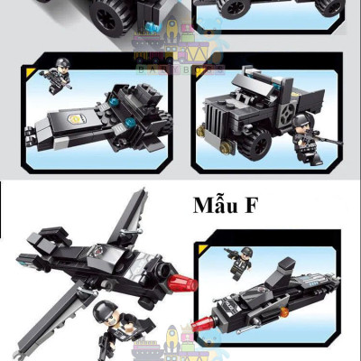 Đồ chơi lắp ráp SWAT 8 trong 3 – Biến hình xe quân sự, robot, trực thăng – 820 chi tiết – 51 mô hình sáng tạo – Quà cho bé trai 6+