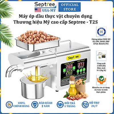 Máy ép dầu ăn thực vật chuyên dụng gia đình thương hiệu Septree T2S công suất 1000W - Trục ép dài 236mm - Hàng chính hãng (Bảo Hành 12 Tháng)