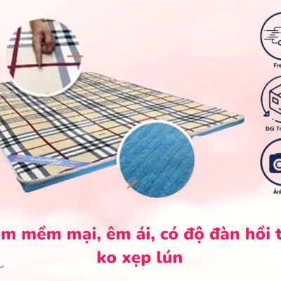 Nệm Cao Su Trải Sàn 3 Lớp Eron Êm Ái Và Thoáng Mát Dày 5cm Đủ Size Giao Màu Ngẫu Nhiên - Tặng Kèm Drap Nệm
