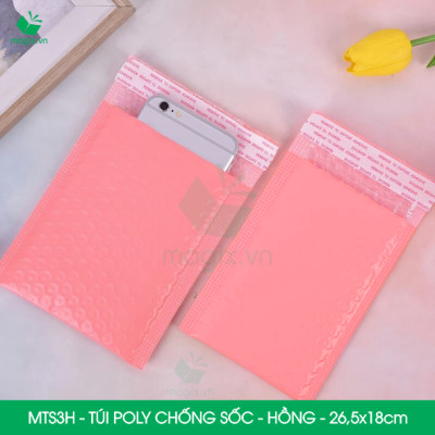 MTS3H - 26.5x18cm - COMBO 25 TÚI GÓI HÀNG CHỐNG SỐC BỌC BÓNG KHÍ MÀU HỒNG PASTEL