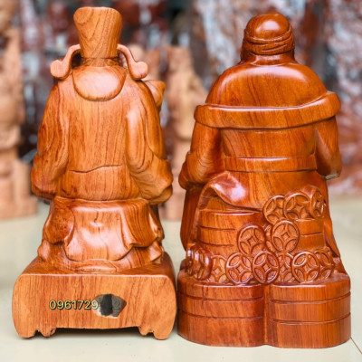 Cặp tượng ông thổ địa ,ông thần tài bằng gỗ hương đá kt cao 35×18×15cm