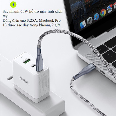 Cáp sạc nhanh 2 đầu Type C 65W dài 1m chính hãng Duzzona cho iPhone, iPad, Macbook, SamSung, OPPO, Xiaomi, Huawei... - Hàng chính hãng
